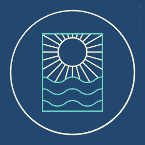 Progressive Extremism Logo for I'm Aquarius Overcome Depression: Mission Possible Program. The logo is a sun above water on a lighter blue background.