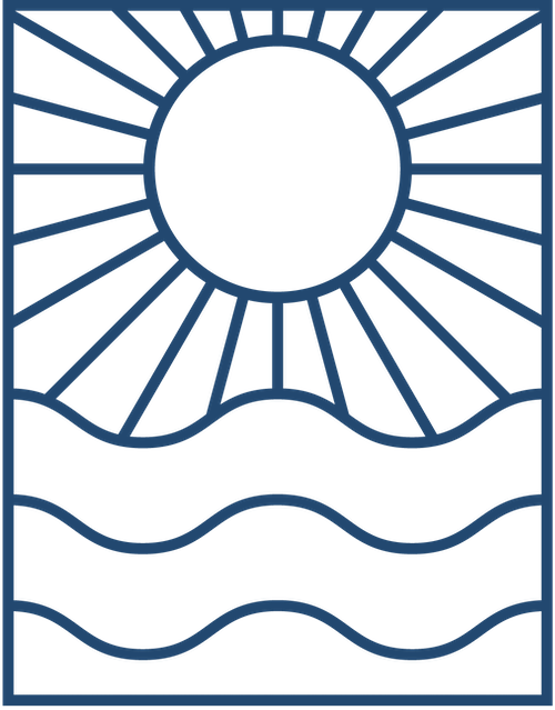 Logo for I'm Aquarius Overcome Depression: Mission Possible Program. The logo is a sun above water on a light sandy background.